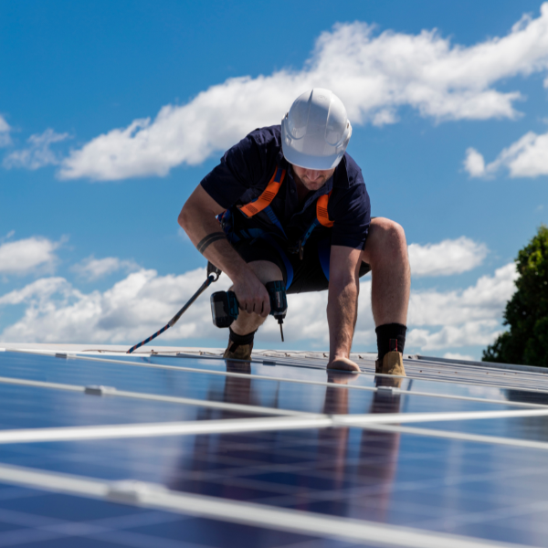Solar panel installation on a sunny day
